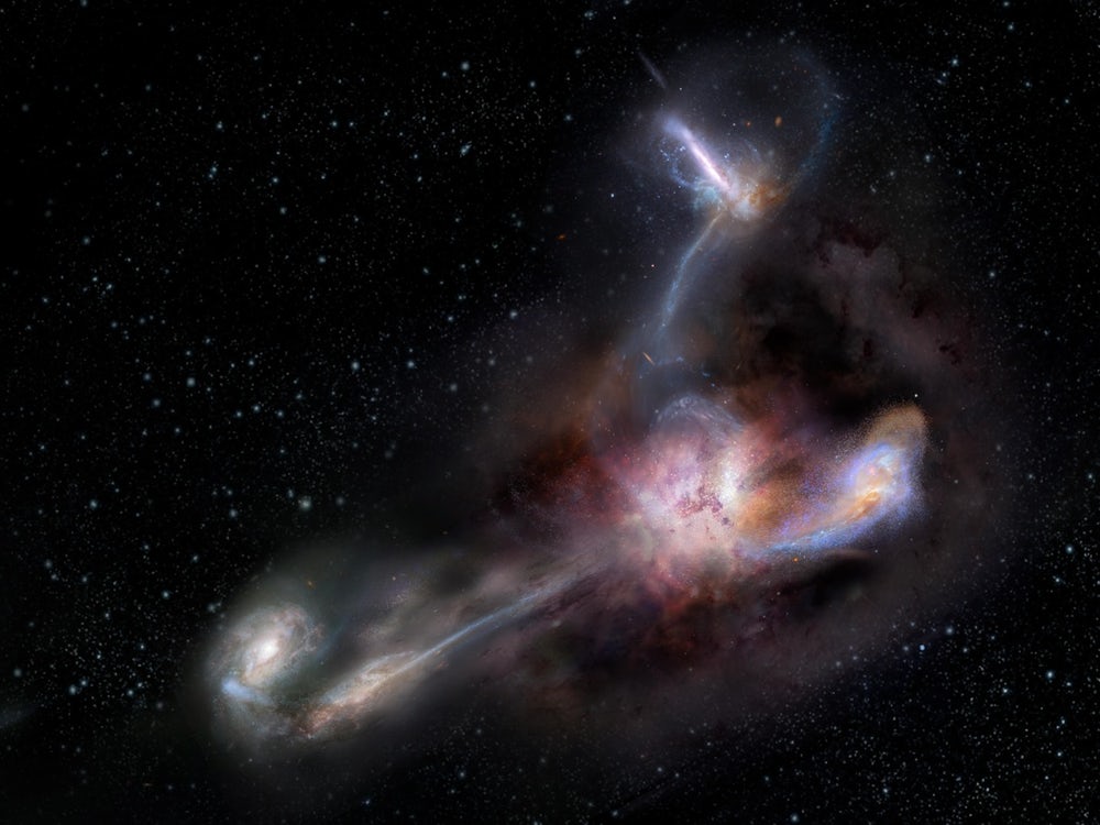 روشن ترین کهکشان که در حال خوردن کهکشان های همسایه است